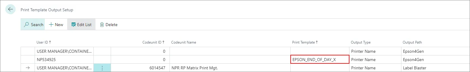 print output list